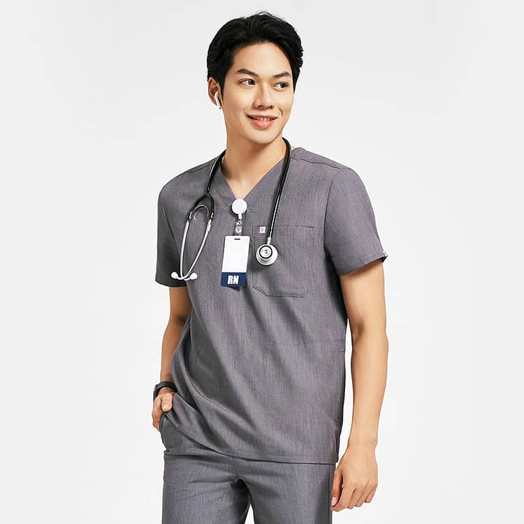 ÁO SCRUB NAM V-NECK 3 TÚI (Bác sĩ, Nha sĩ, Điều dưỡng, spa, Thẩm mỹ viện) 